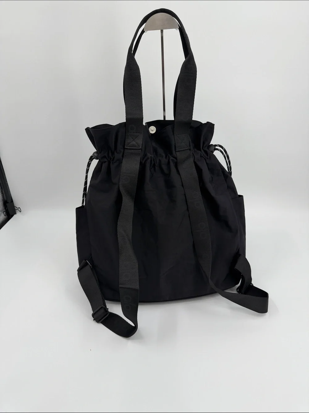 Alo Black Drawstring Tote Bag Convertible Backpack